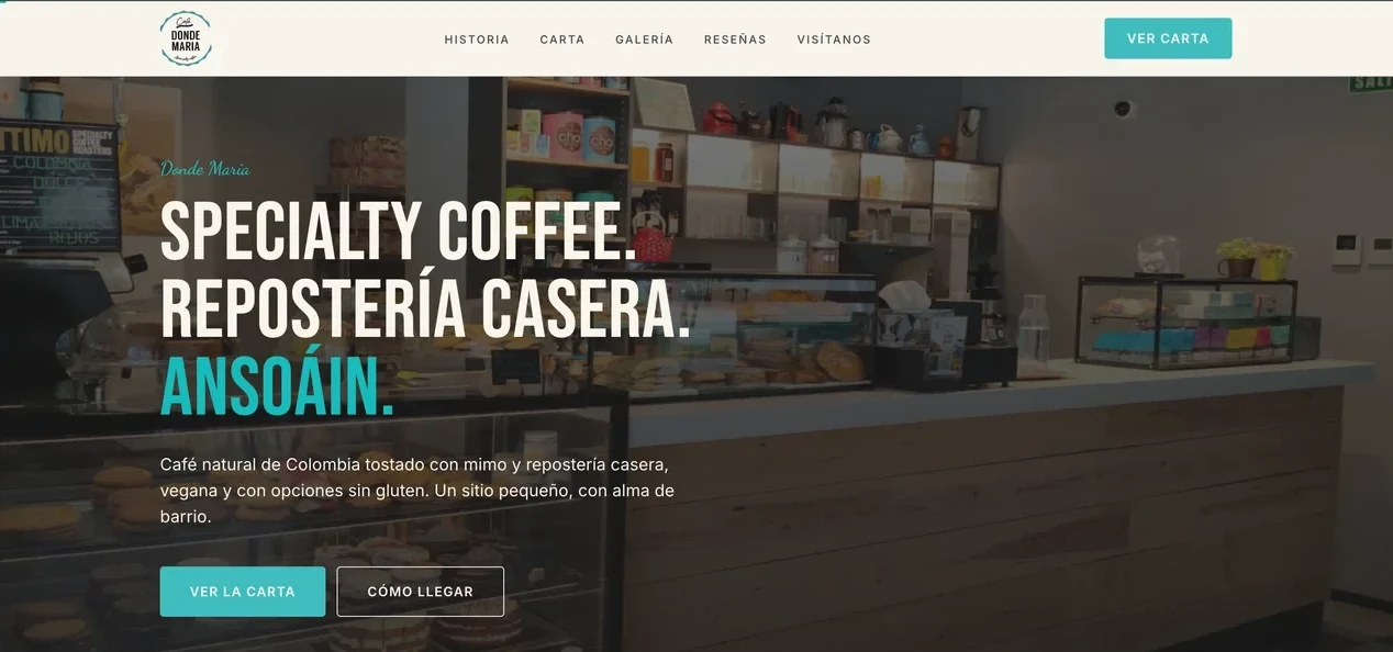 Página de inicio de la web de Café Donde María